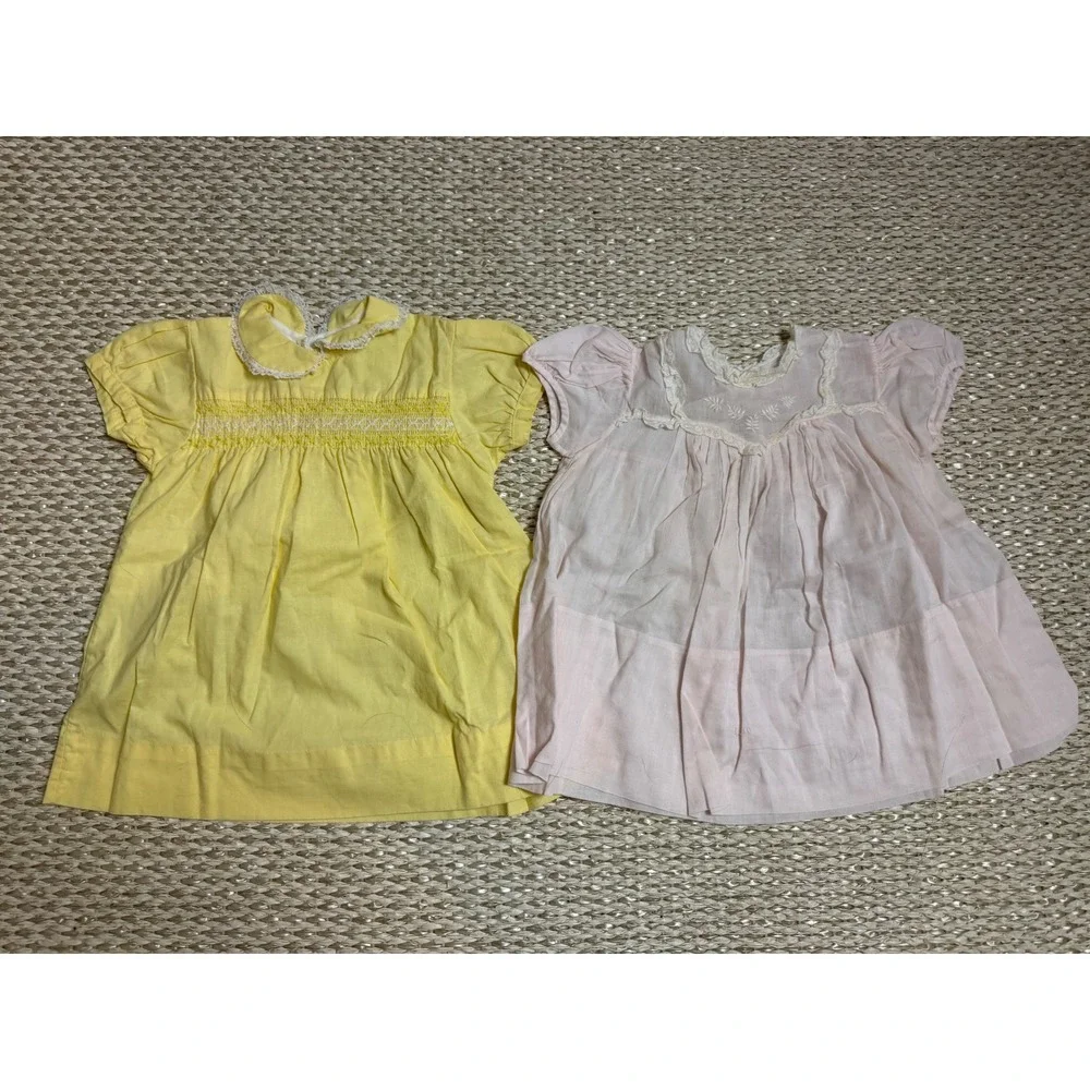 Vintage Baby Girl Lot Carters Smocked Lace Embroidered Dresses Bloomers 50's